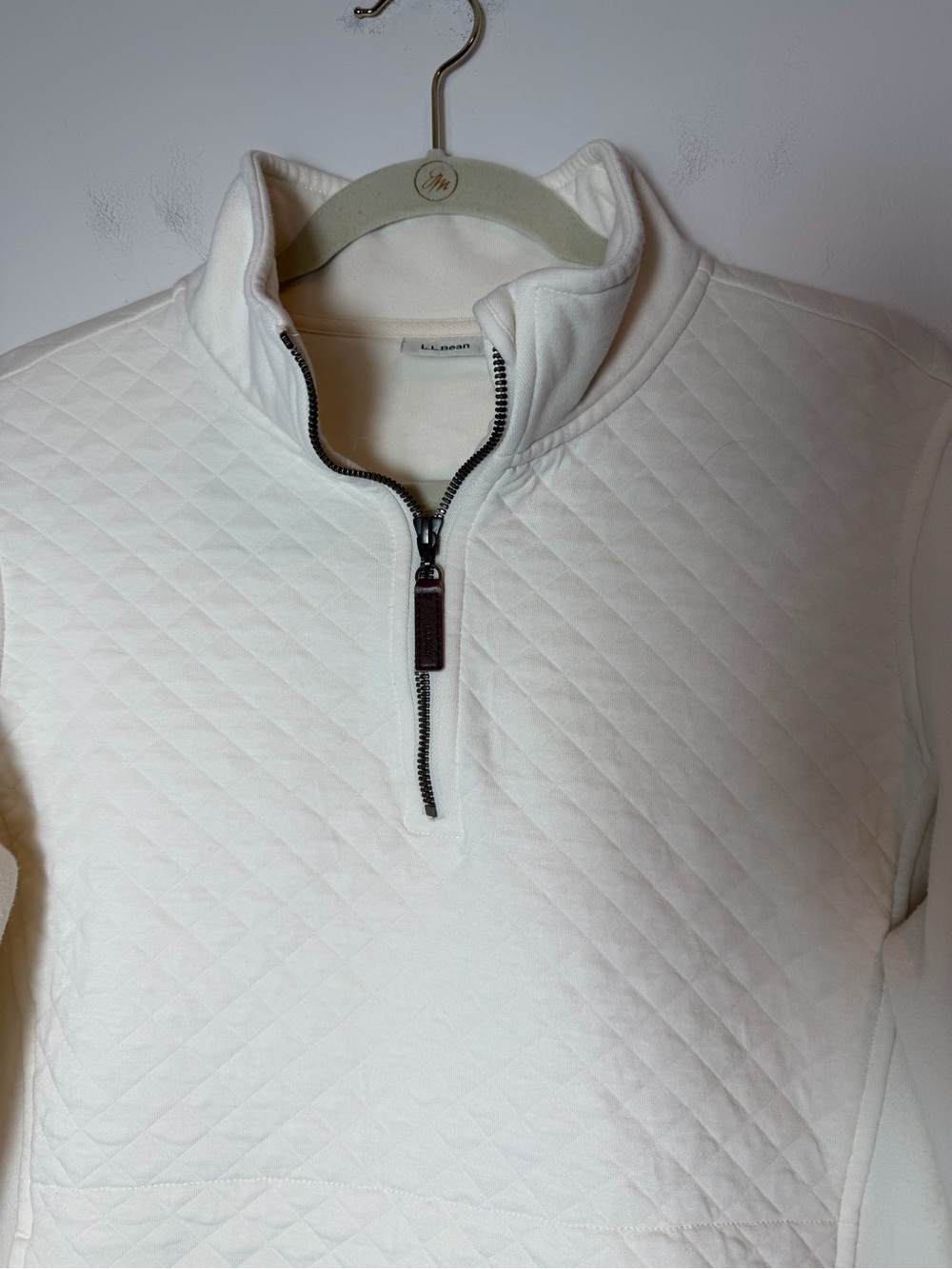 L.L. Bean Quilted Quarter-Zip Pullover Sweatshirt Cream / Ivory Petite Large - Picture 5 of 13